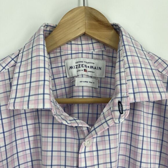 Mizzen + Main Dress Shirt Size XXL Men White Blue Button Up Performance Trim Fit - Picture 3 of 9